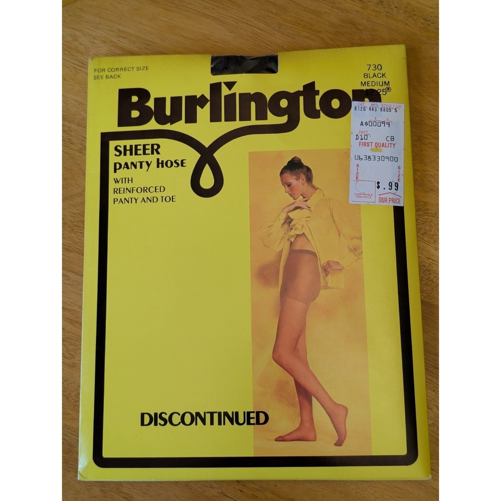 NOS Burlington Sheer Pantyhose Reinforced Panty & Toe BLACK  Discontinued MEDIUM